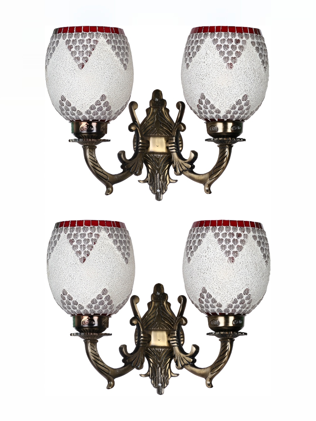 

1ST TIME White & Mauve 2 Pieces Textured Glass Traditional Wall Lamp