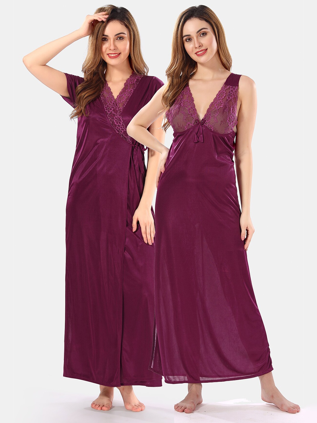 

Be You Satin Maxi Nightdress With Robe, Violet