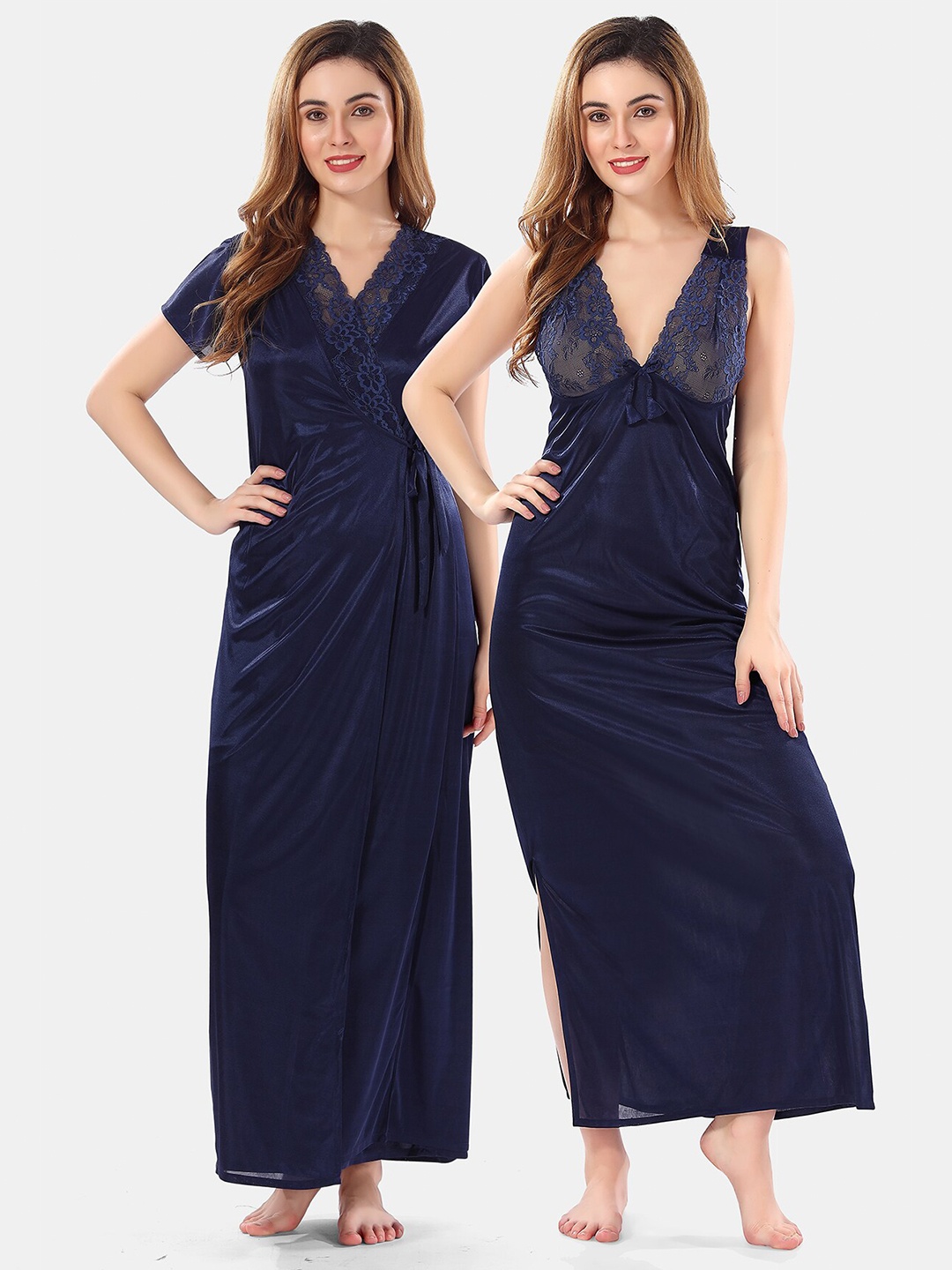 

Be You Satin Maxi Nightdress With Robe, Navy blue