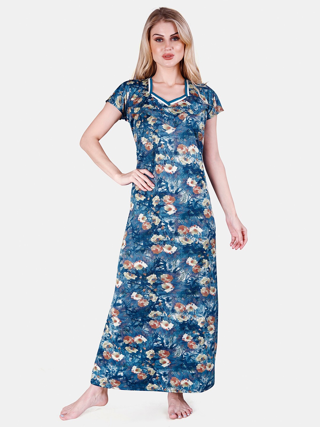 

Be You Printed Maternity Satin Maxi Nightdress, Blue