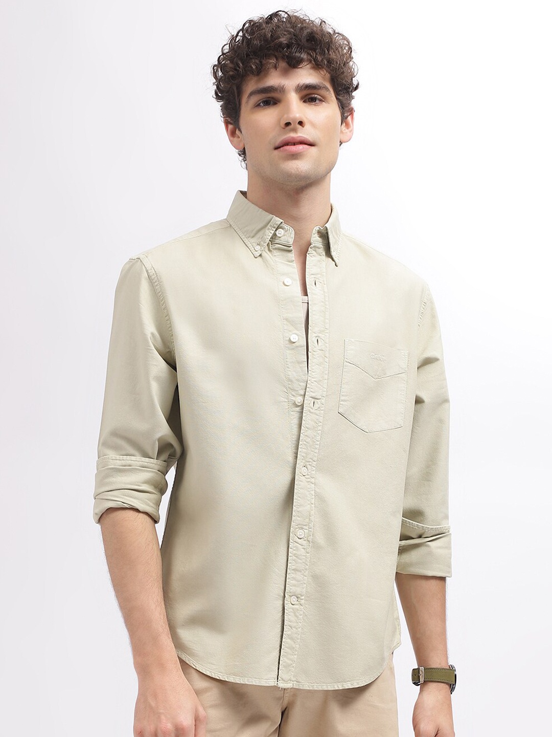 

GANT Button Down Collar Full Sleeves Opaque Regular Fit Casual Shirt, Beige