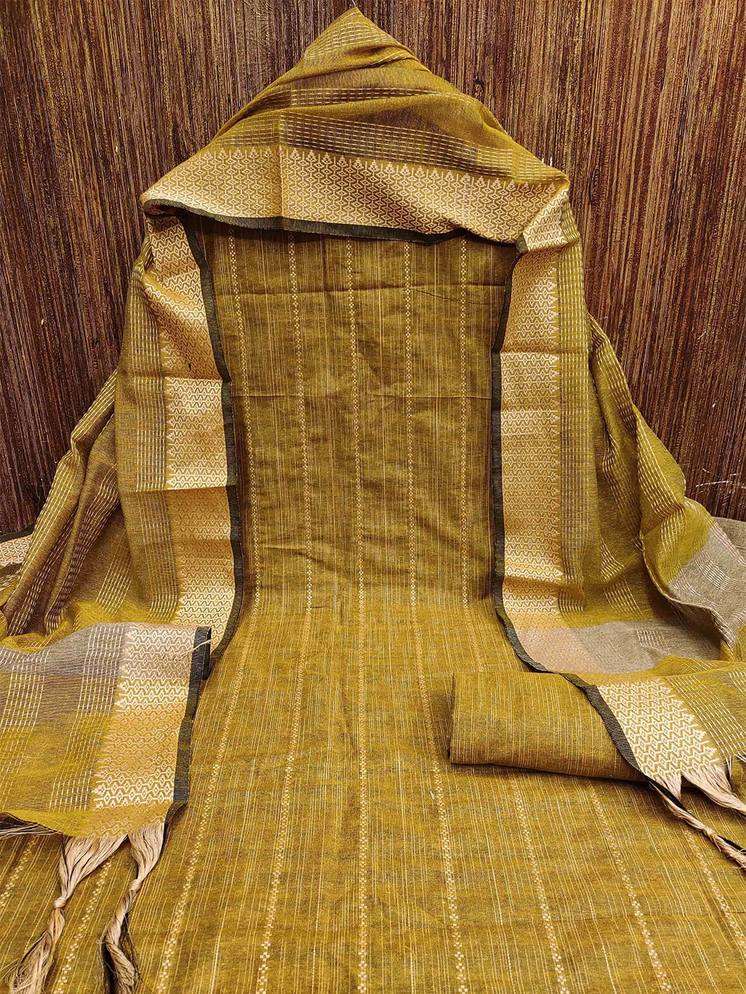 

KALINI Striped Woven Design Zari Unstitched Dress Material, Green