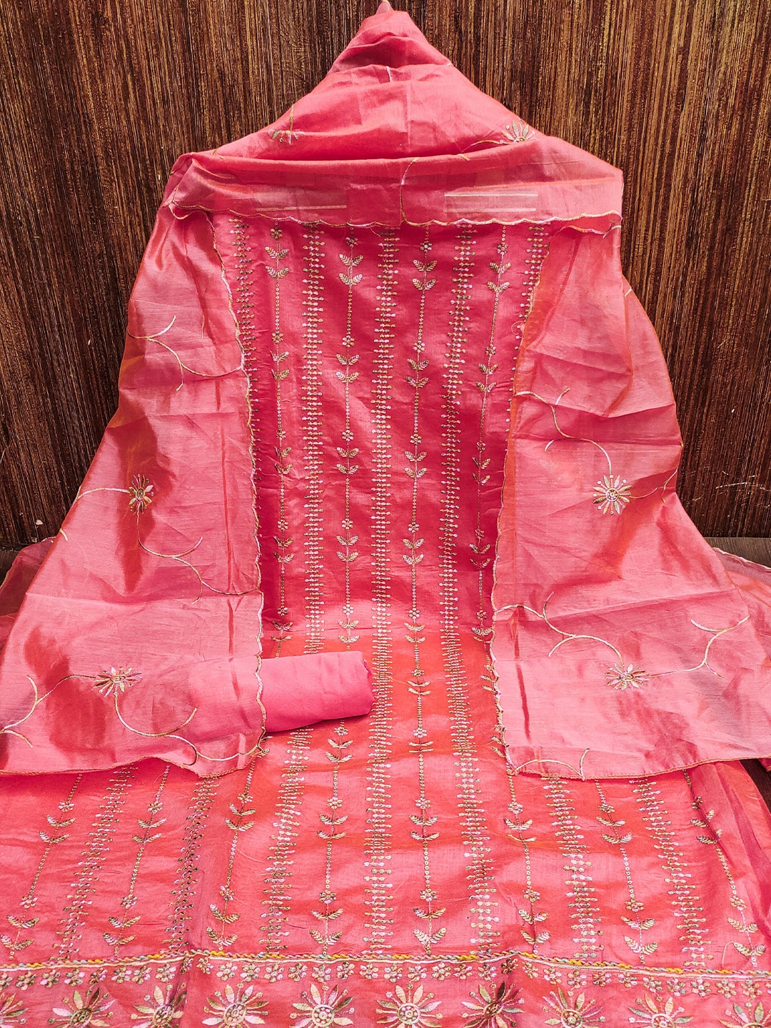 

KALINI Ethnic Motifs Embroidered Sequinned Unstitched Dress Material, Pink