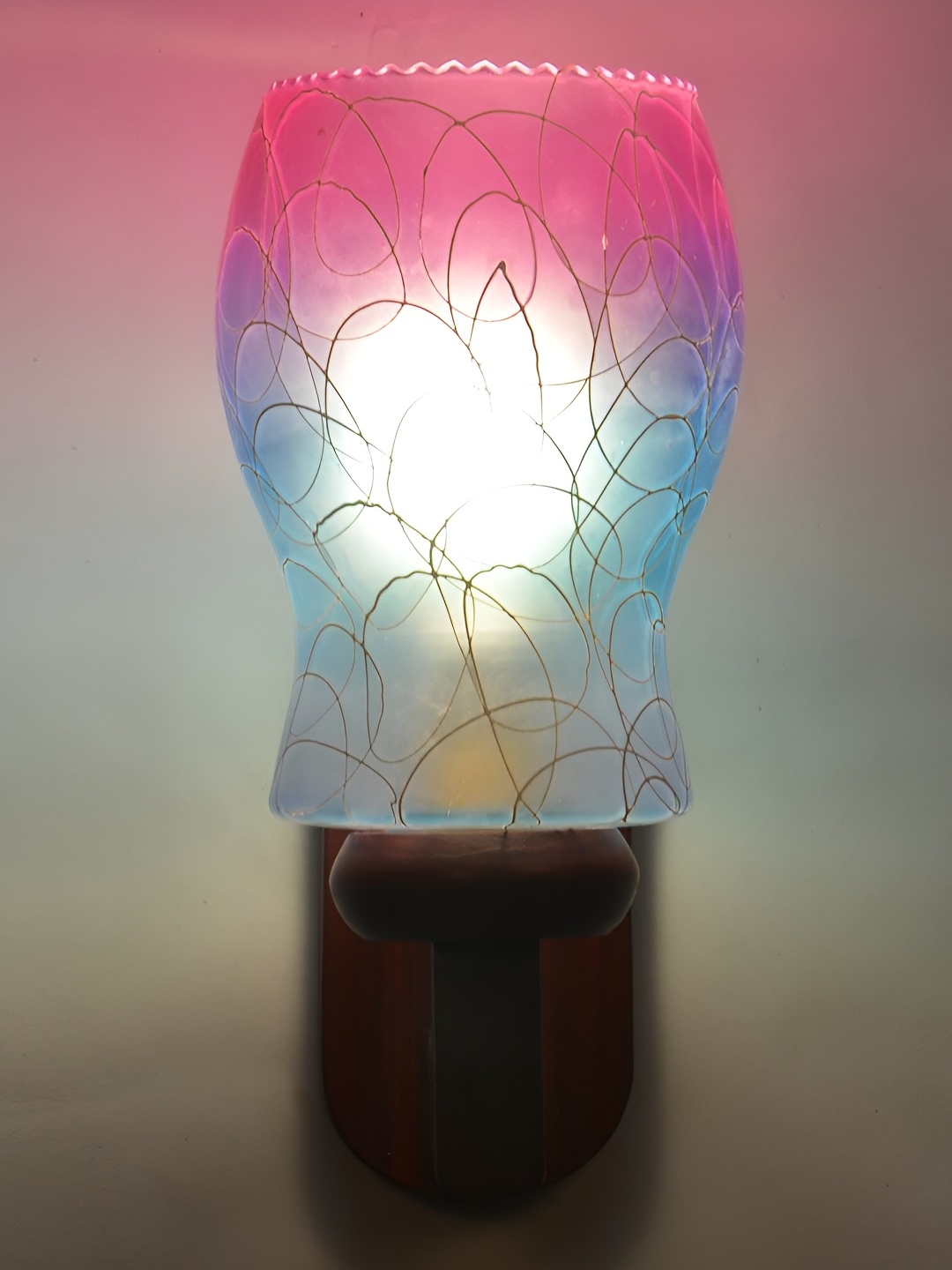 

1ST TIME Blue & Pink Printed Glass Self Assembly Bell Contemporary Wall Lamp