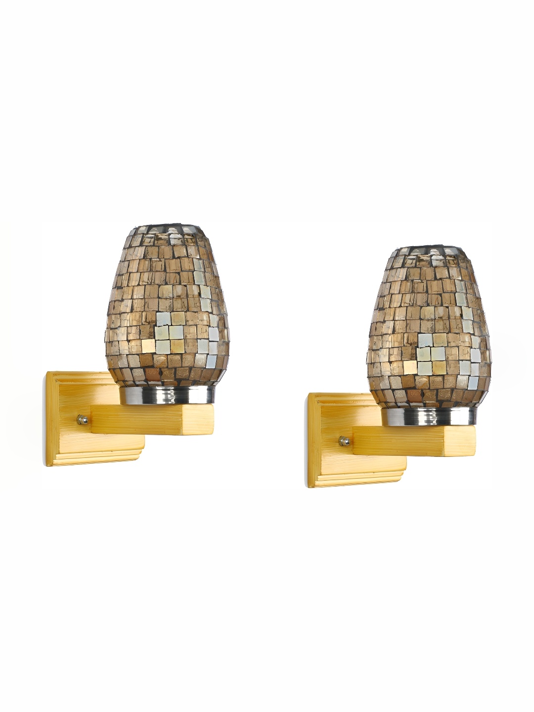 

1ST TIME Gold-Toned & Brown 2 Pcs Textured Glass Contemporary Wall Lamp