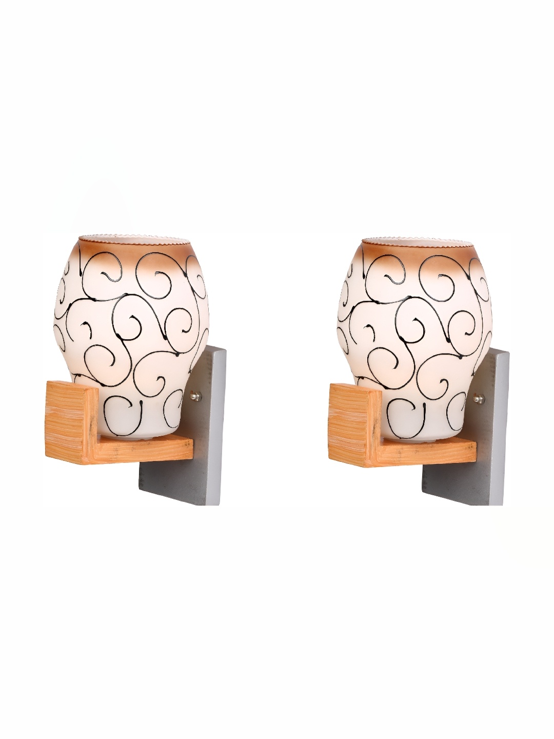 

1ST TIME Beige & Brown 2 Pieces Printed Abstract Shaped Glass Wall Lamps