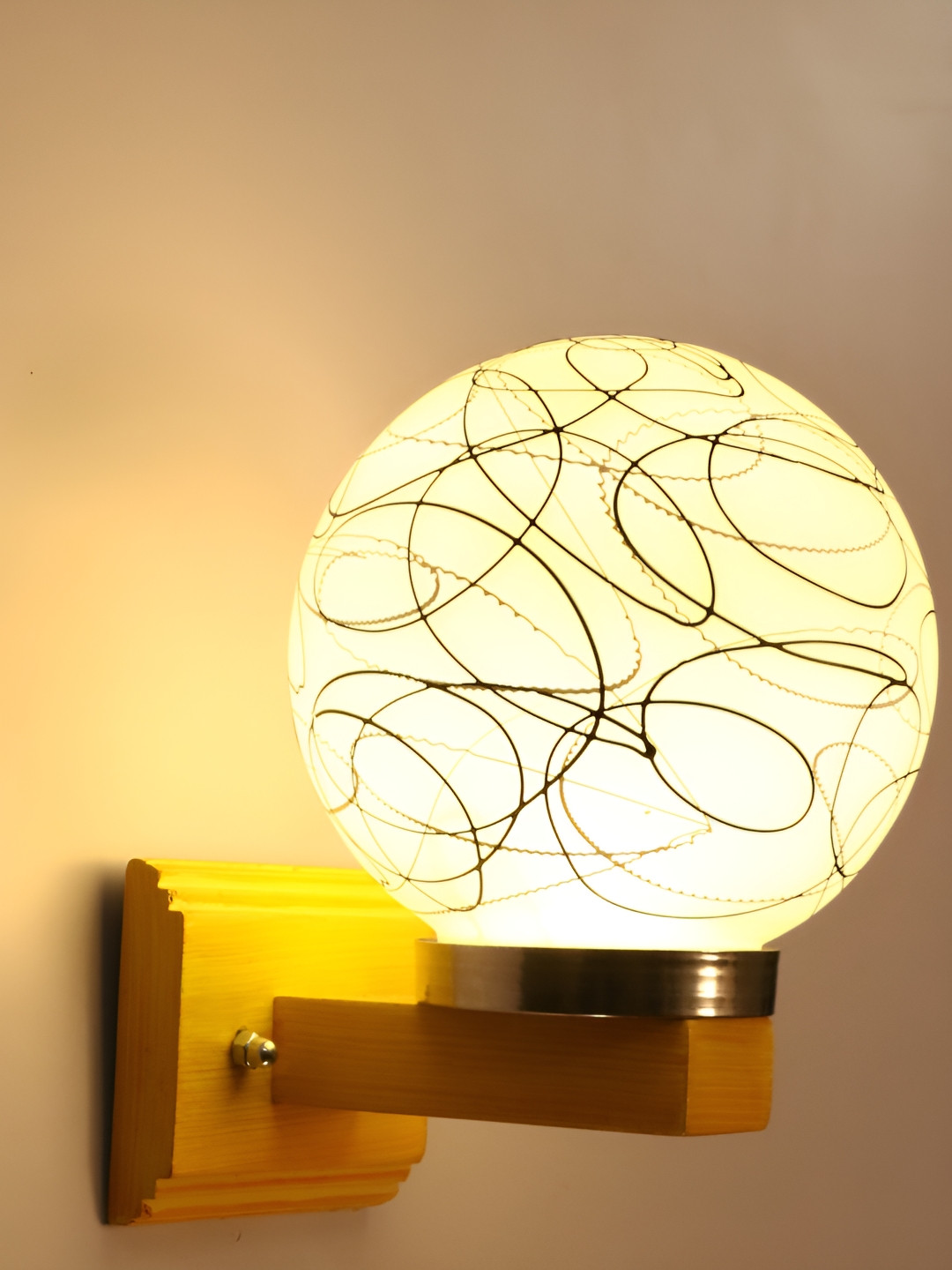 

1ST TIME White & Black Printed Glass Traditional Spherical Shaped Wall Lamp