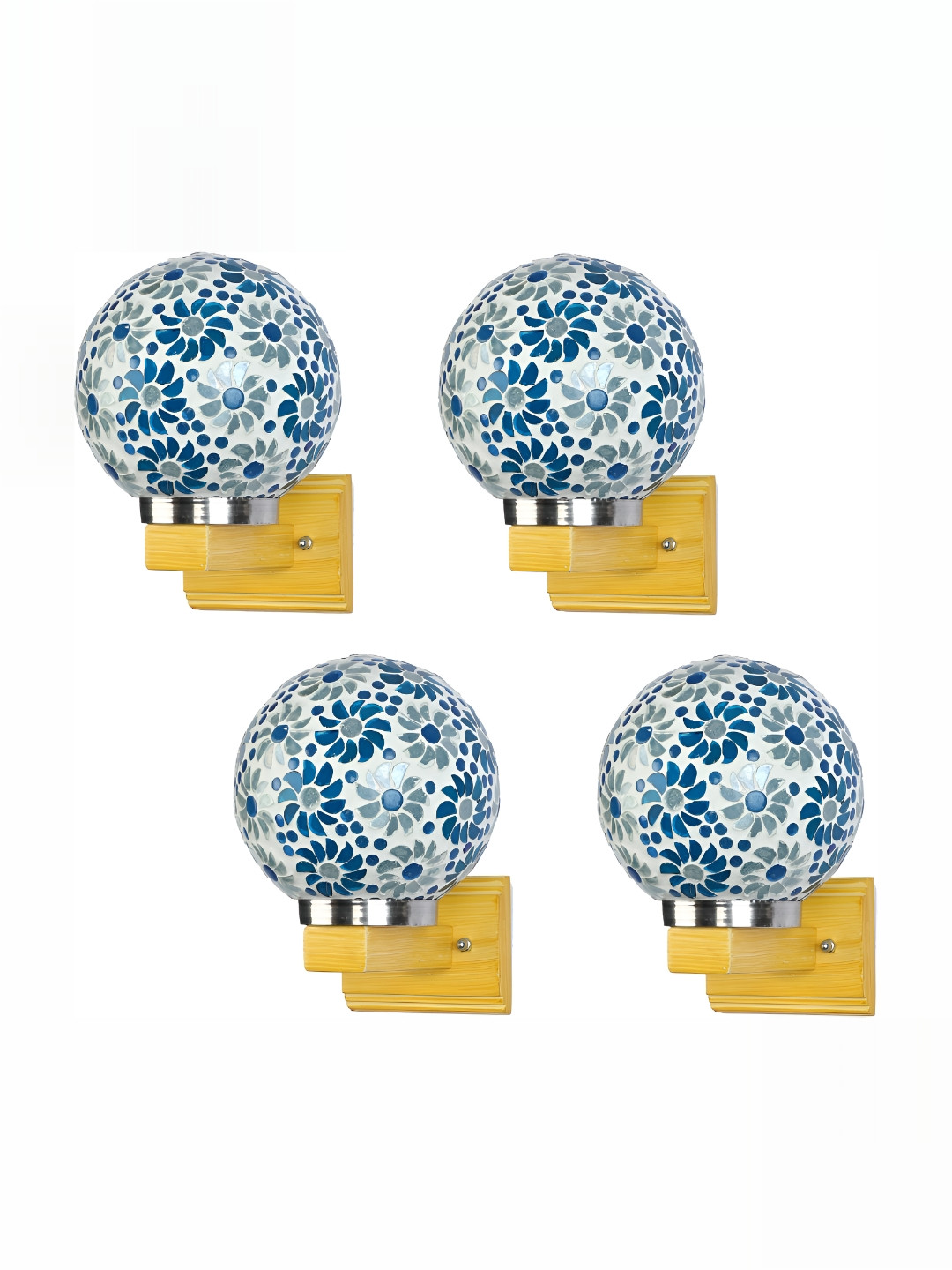 

1ST TIME Blue & White 4 Pieces Textured Glass Spherical Shaped Traditional Wall Lamps