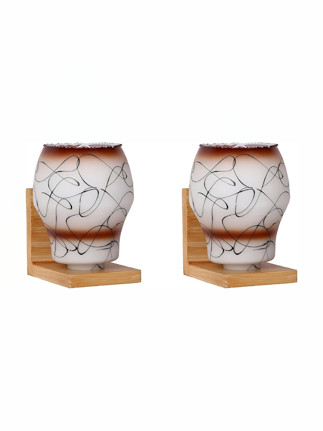 

1ST TIME White & Black 2 Pieces Printed Glass Contemporary Wall Lamps