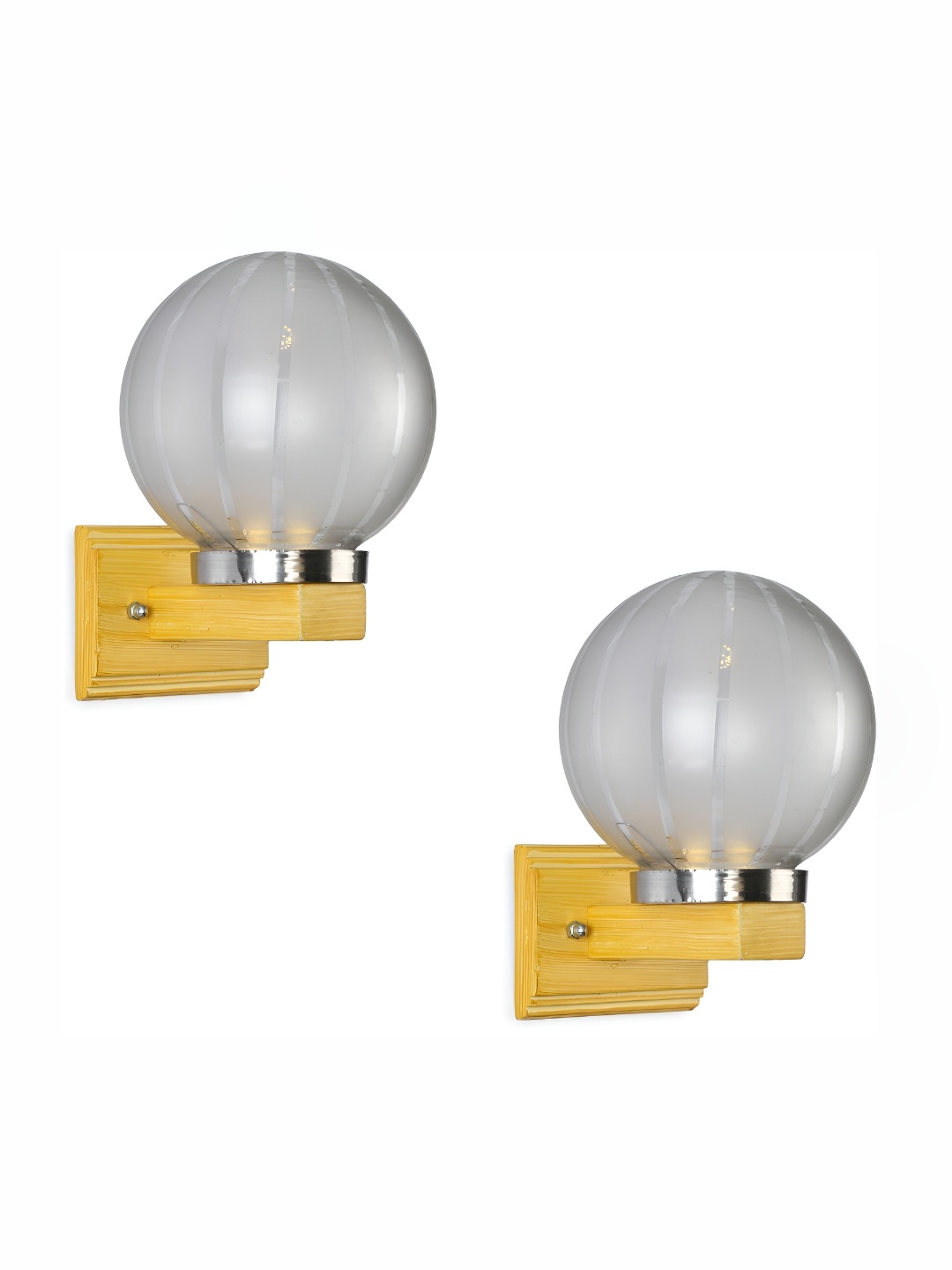 

1ST TIME Silver-Toned 2 Pieces Glass Spherical Shaped Contemporary Wall Lamps