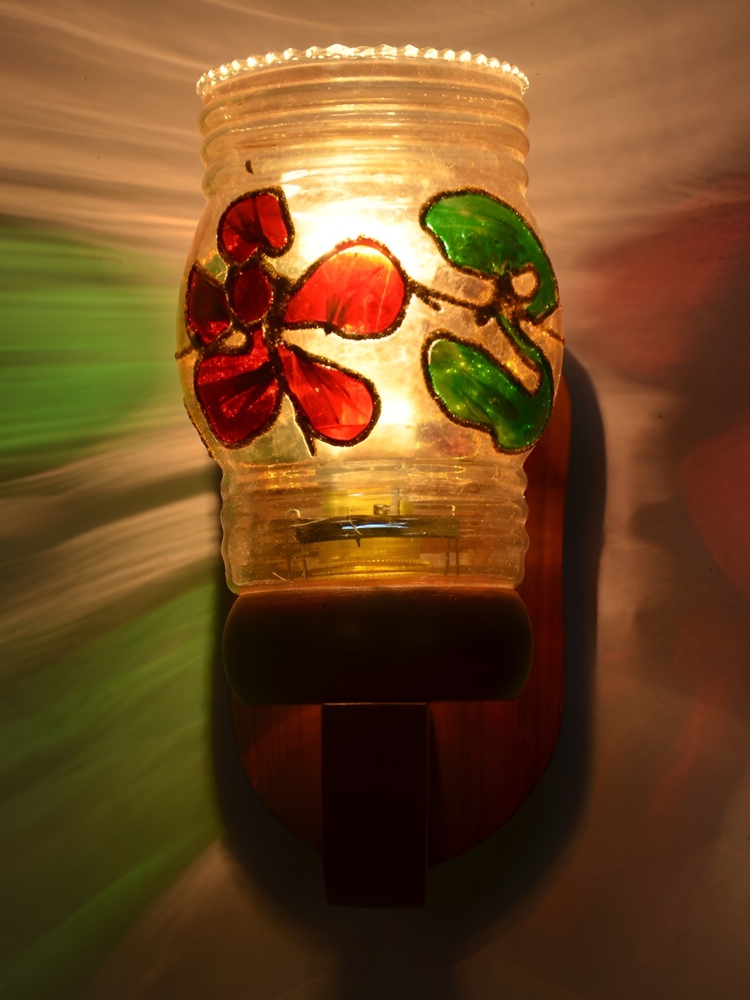 

1ST TIME Gold Toned & Red Printed Glass Contemporary Wall Lamp