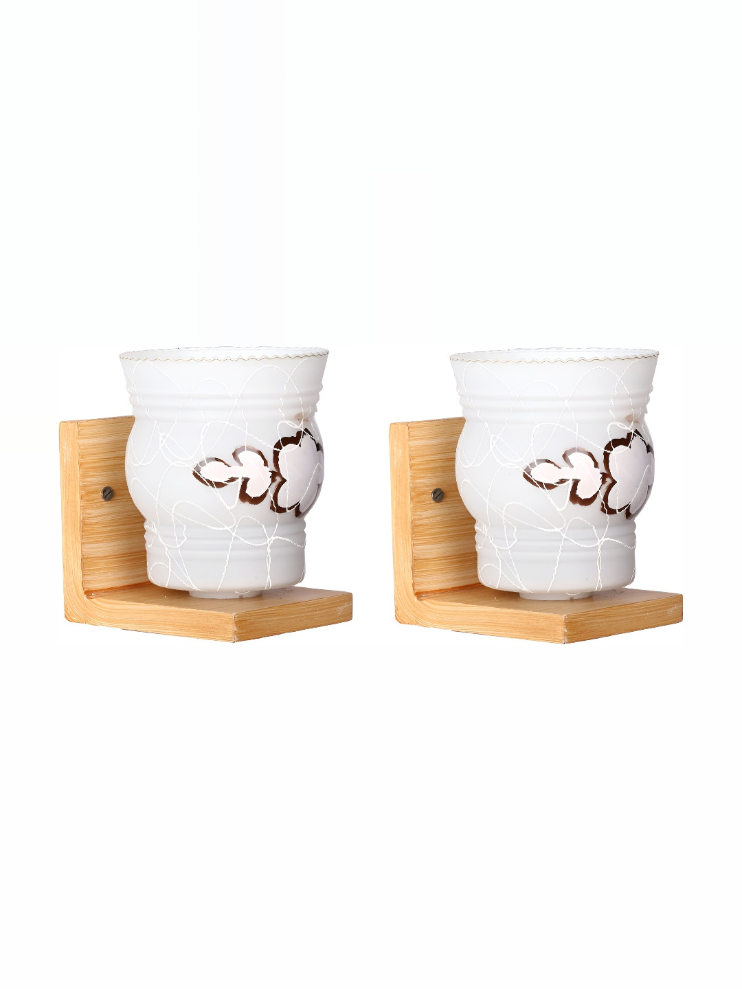 

1ST TIME White & Brown 2 Pcs Printed Abstract Shaped Contemporary Glass Wall Lamp