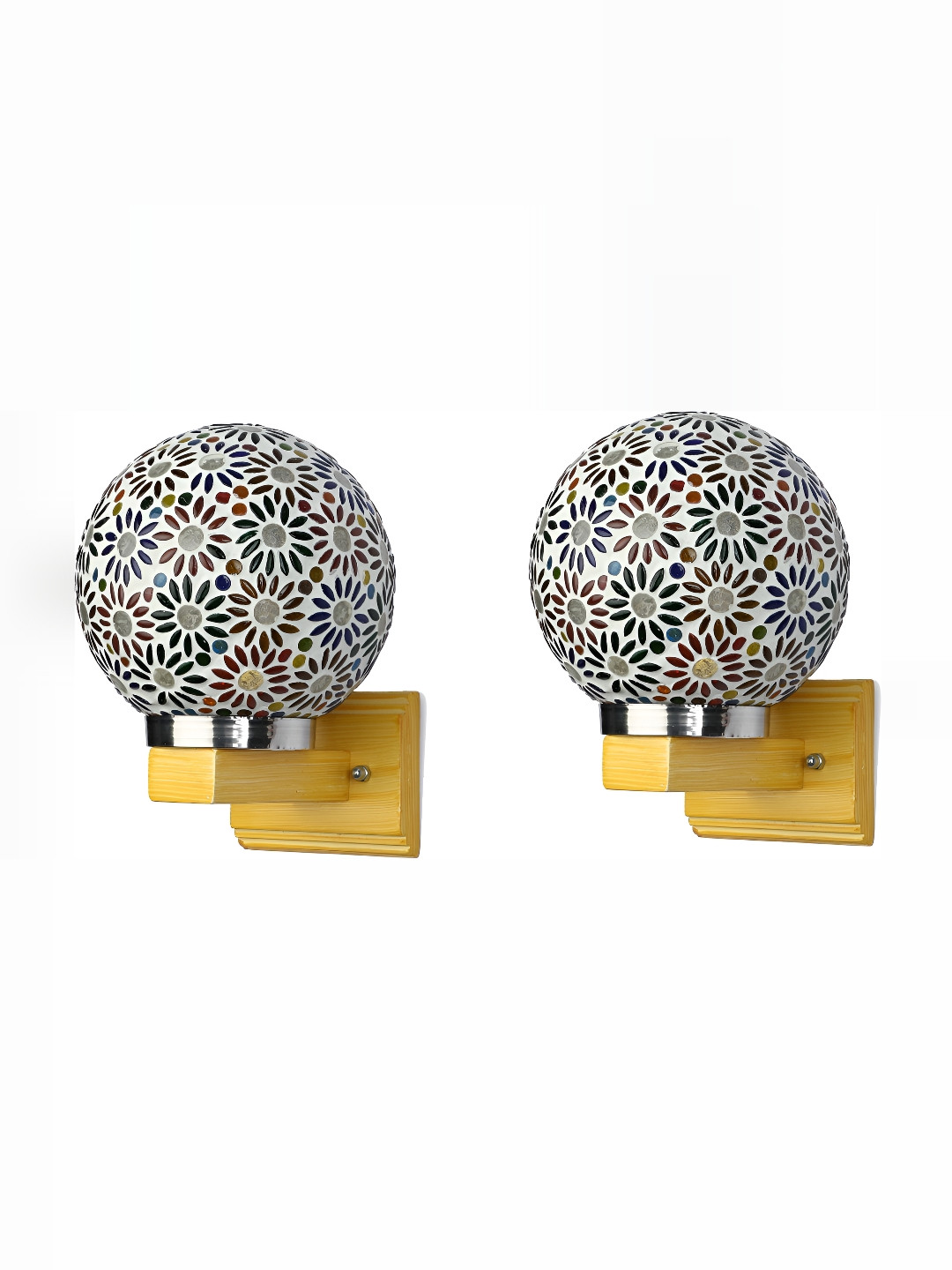 

1ST TIME White & Red 2 Pieces Textured Glass Traditional Spherical Shaped Wall Lamp