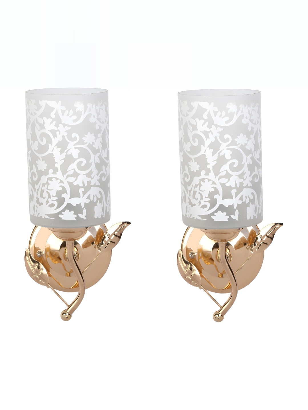 

1ST TIME White & Gold-Toned 2 Pieces Glass Contemporary Cylinder Shaped Wall Lamps