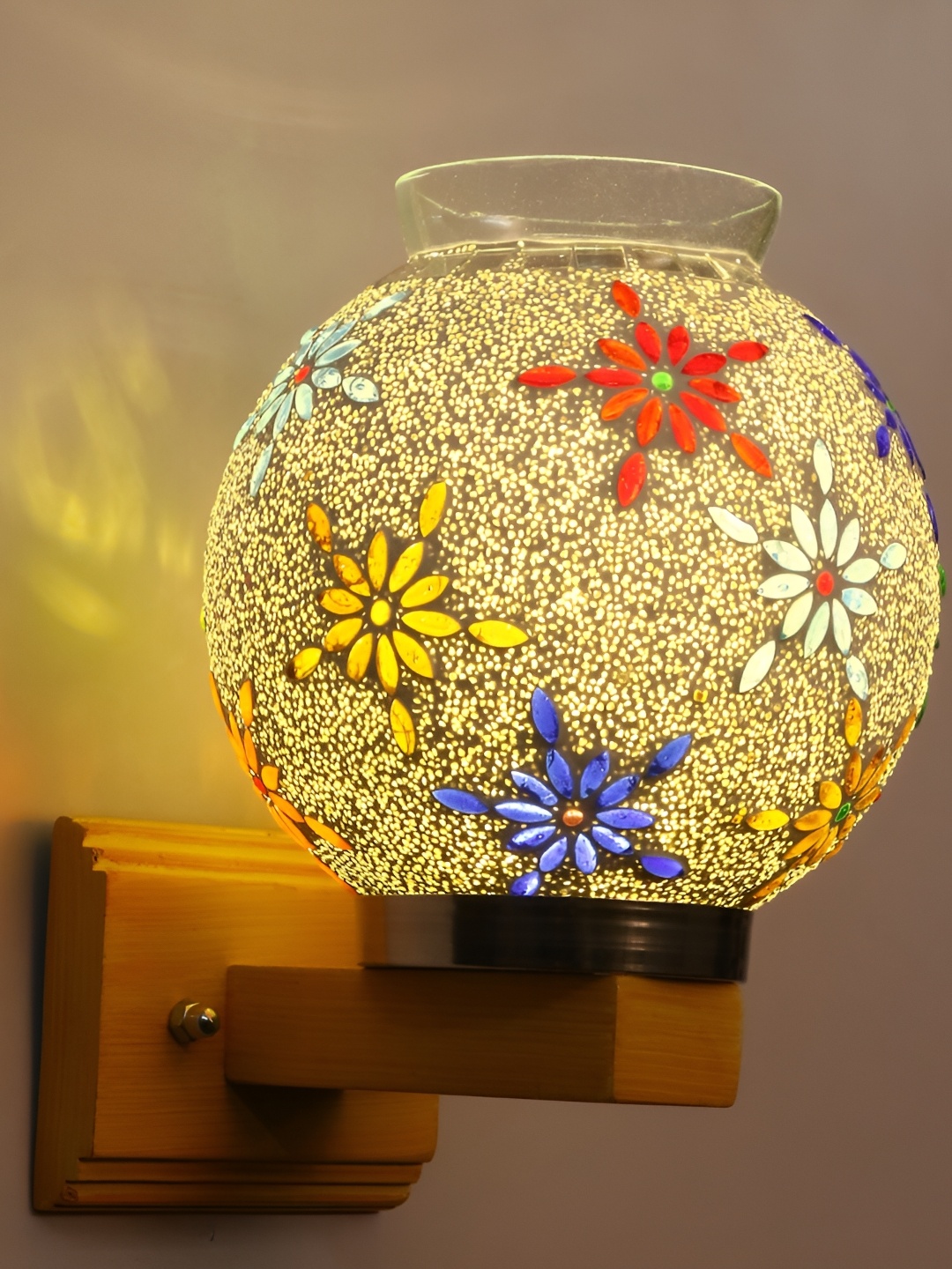 

1ST TIME White & Red Textured Glass Spherical Shaped Traditional Wall Lamp