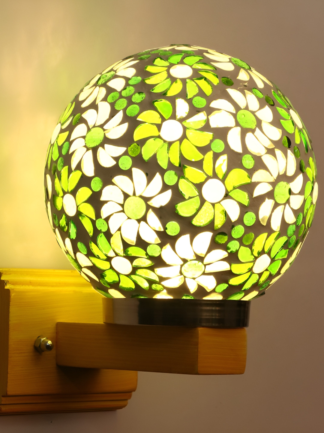 

1ST TIME Green & Yellow Textured Glass Traditional Spherical Shaped Wall Lamp