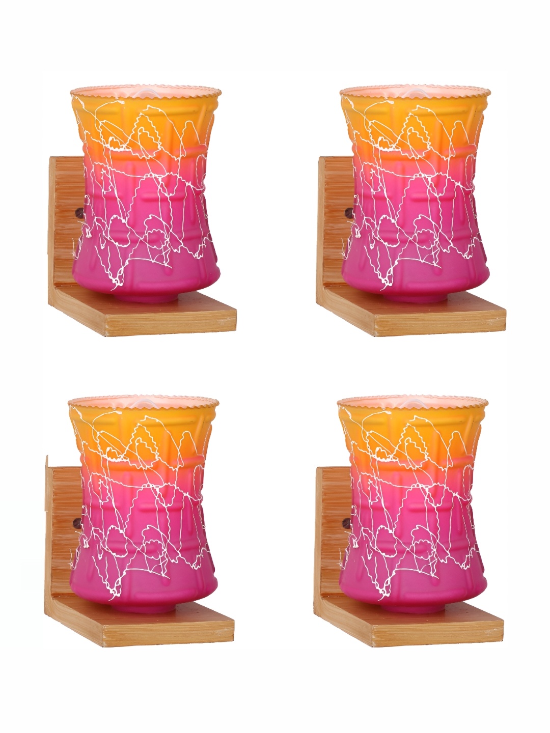 

1ST TIME Pink & Orange 4 Pieces Printed Glass Contemporary Abstract Shaped Wall Lamps