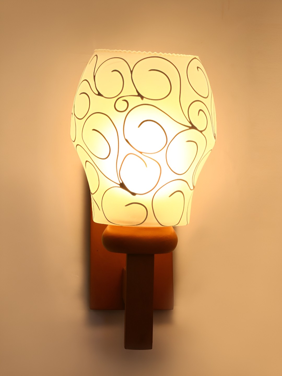 

1ST TIME White & Brown Printed Glass Traditional Wall Lamp