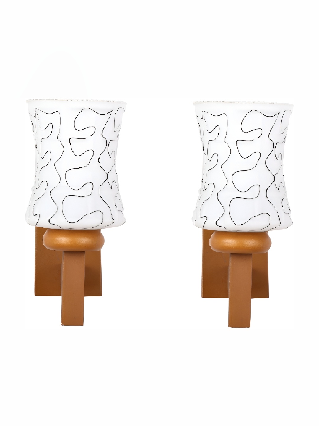 

1ST TIME White & Black 2 Pcs Printed Glass Traditional Cylindrical Shaped Wall Lamps