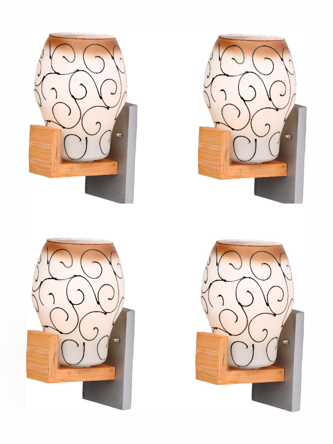 

1ST TIME White & Black 4 Pcs Printed Glass Traditional Abstract Shaped Wall Lamp