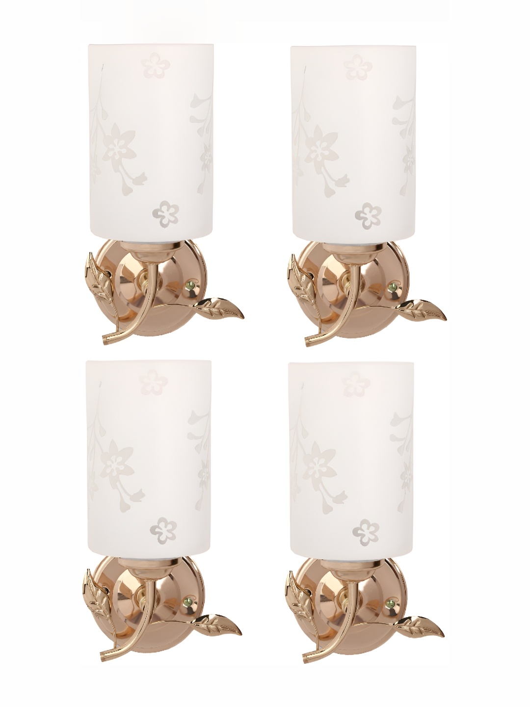 

1ST TIME White & Gold-Toned 4 Pieces Printed Glass Traditional Cylinder Shaped Wall Lamps