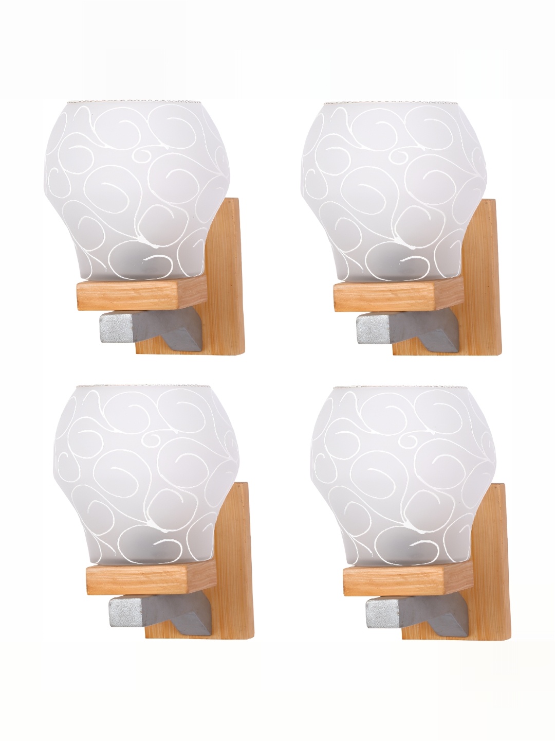 

1ST TIME White & Brown 4 Pieces Printed Glass Contemporary Wall Lamps