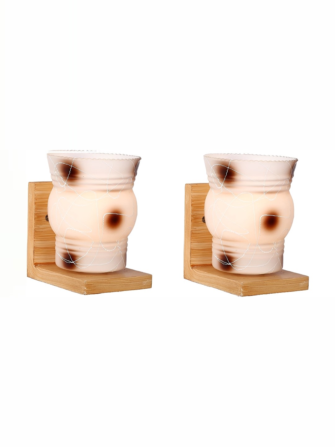 

1ST TIME White & Brown 2 Printed Abstract Shaped Glass Wall Lamps