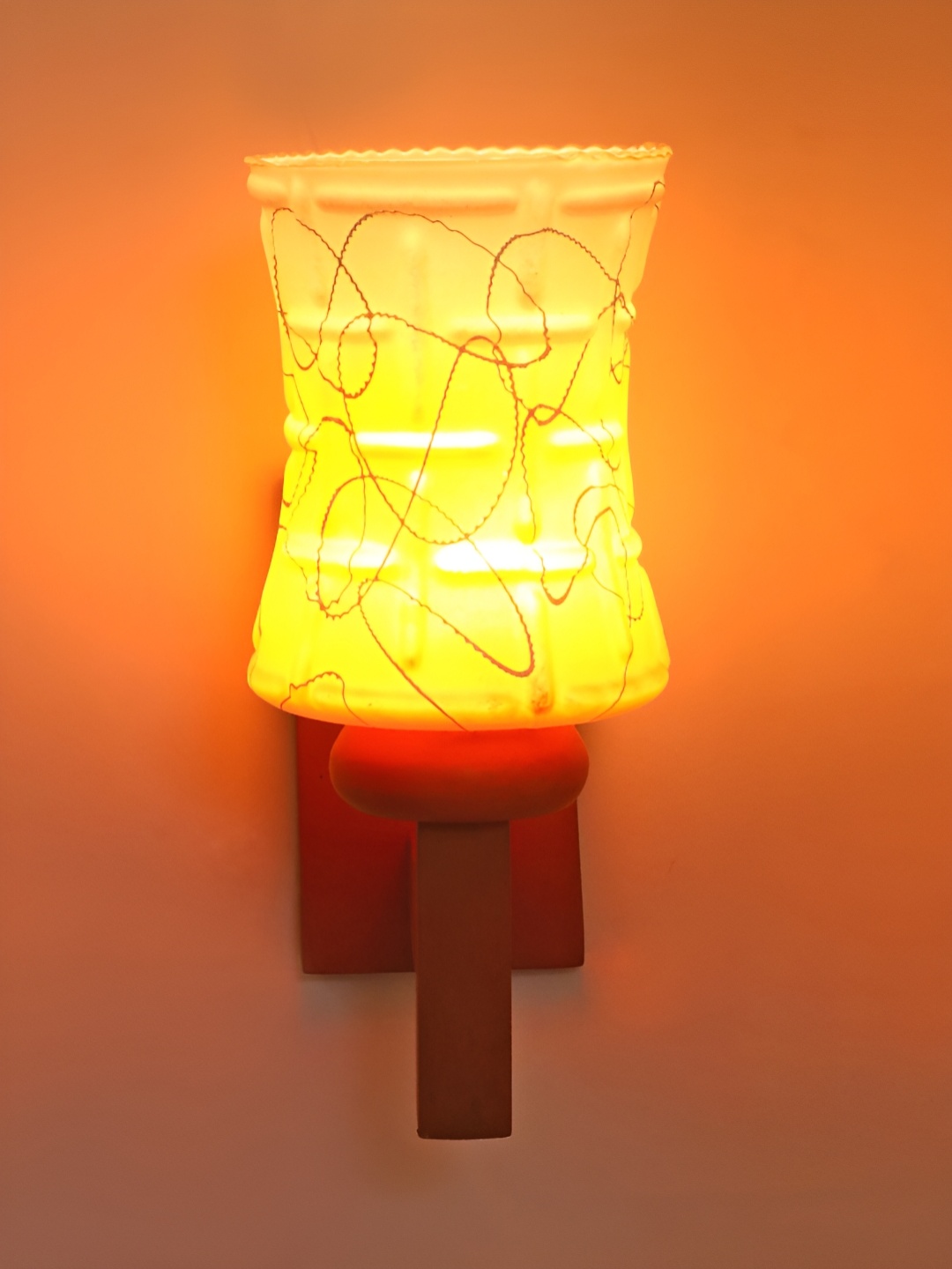 

1ST TIME White & Orange Printed Glass Traditional Wall Lamp