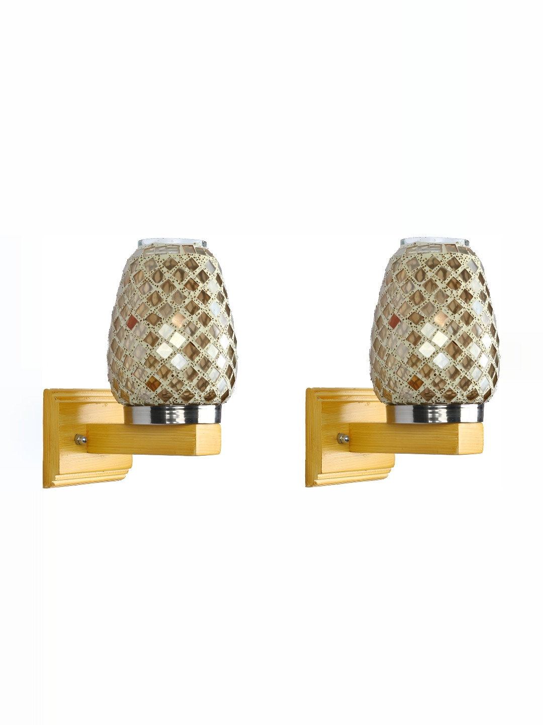 

1ST TIME Gold-Toned & White 2 Pieces Textured Glass Traditional Wall Lamps