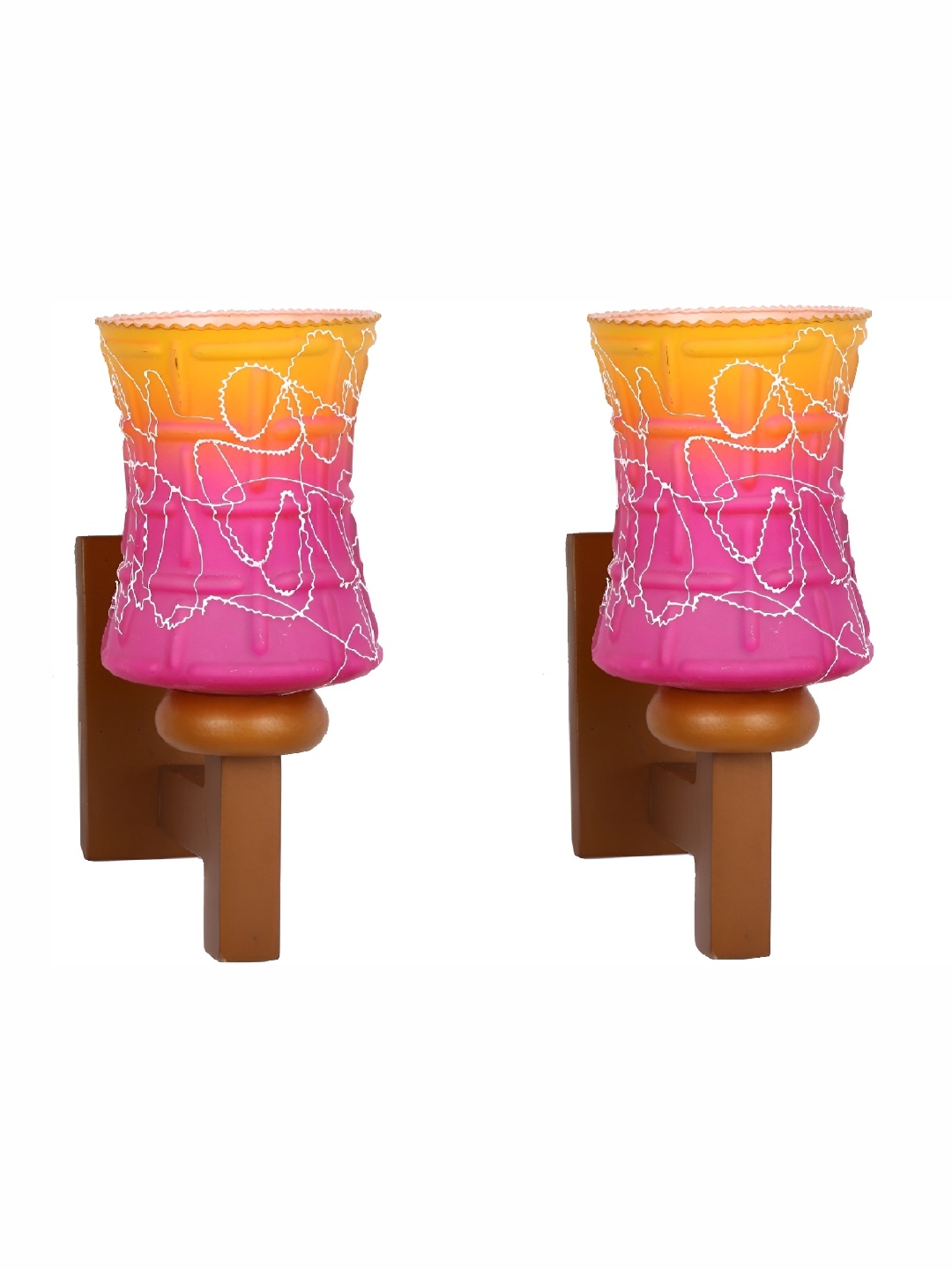 

1ST TIME Pink & Orange 2 Pieces Printed Glass Self Assembly Bell Contemporary Wall Lamps