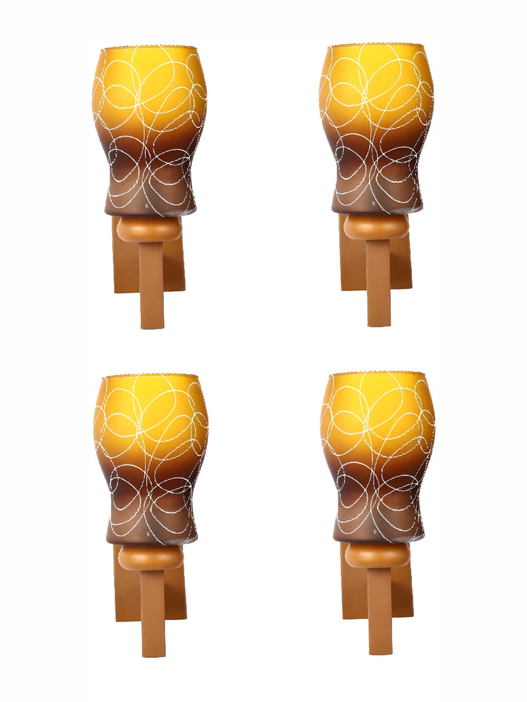 

1ST TIME Yellow & Brown 4 Pieces Printed Glass Contemporary Abstract Shaped Wall Lamps