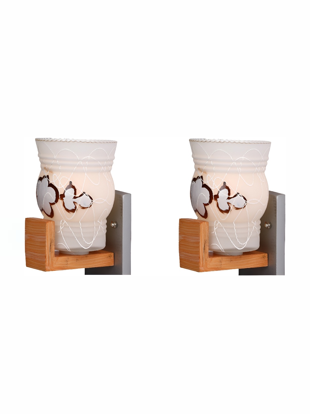 

1ST TIME White & Brown 2 Pieces Printed Glass Traditional Wall Lamp
