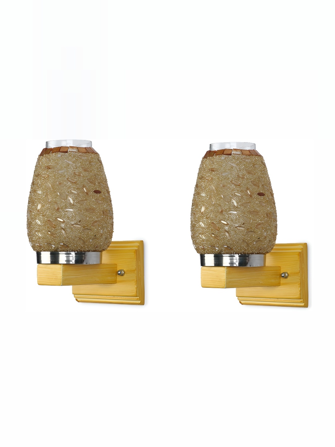 

1ST TIME Gold-Toned 2 Pieces Textured Glass Contemporary Wall Lamp