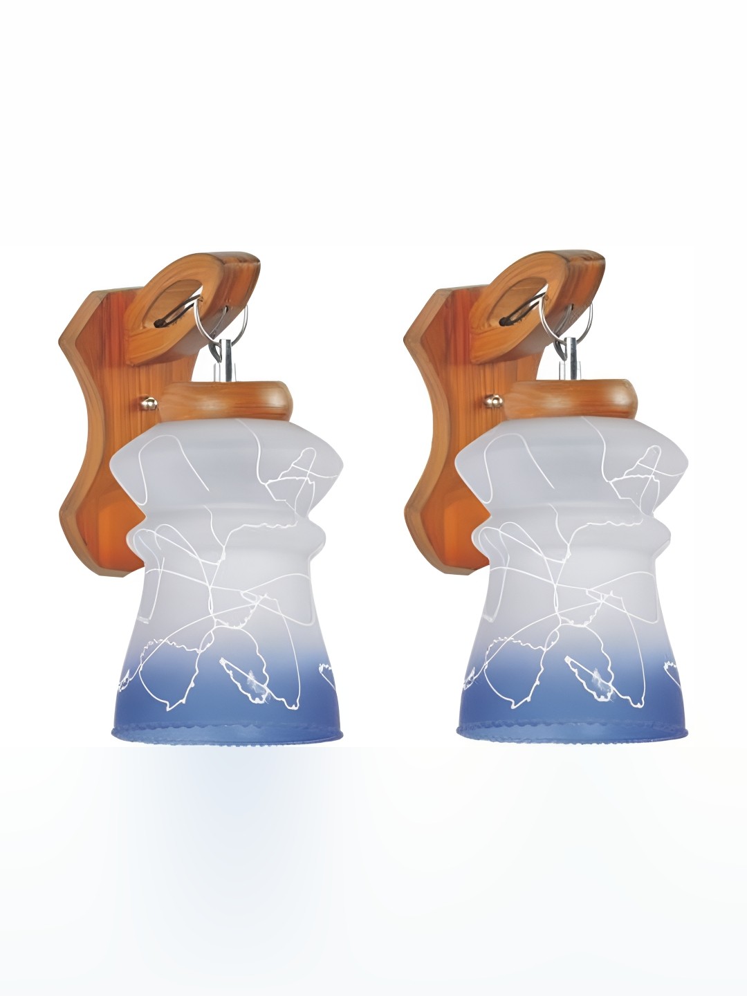 

1ST TIME Blue & White 2 Pieces Printed Glass Bell Shaped Contemporary Wall Lamps