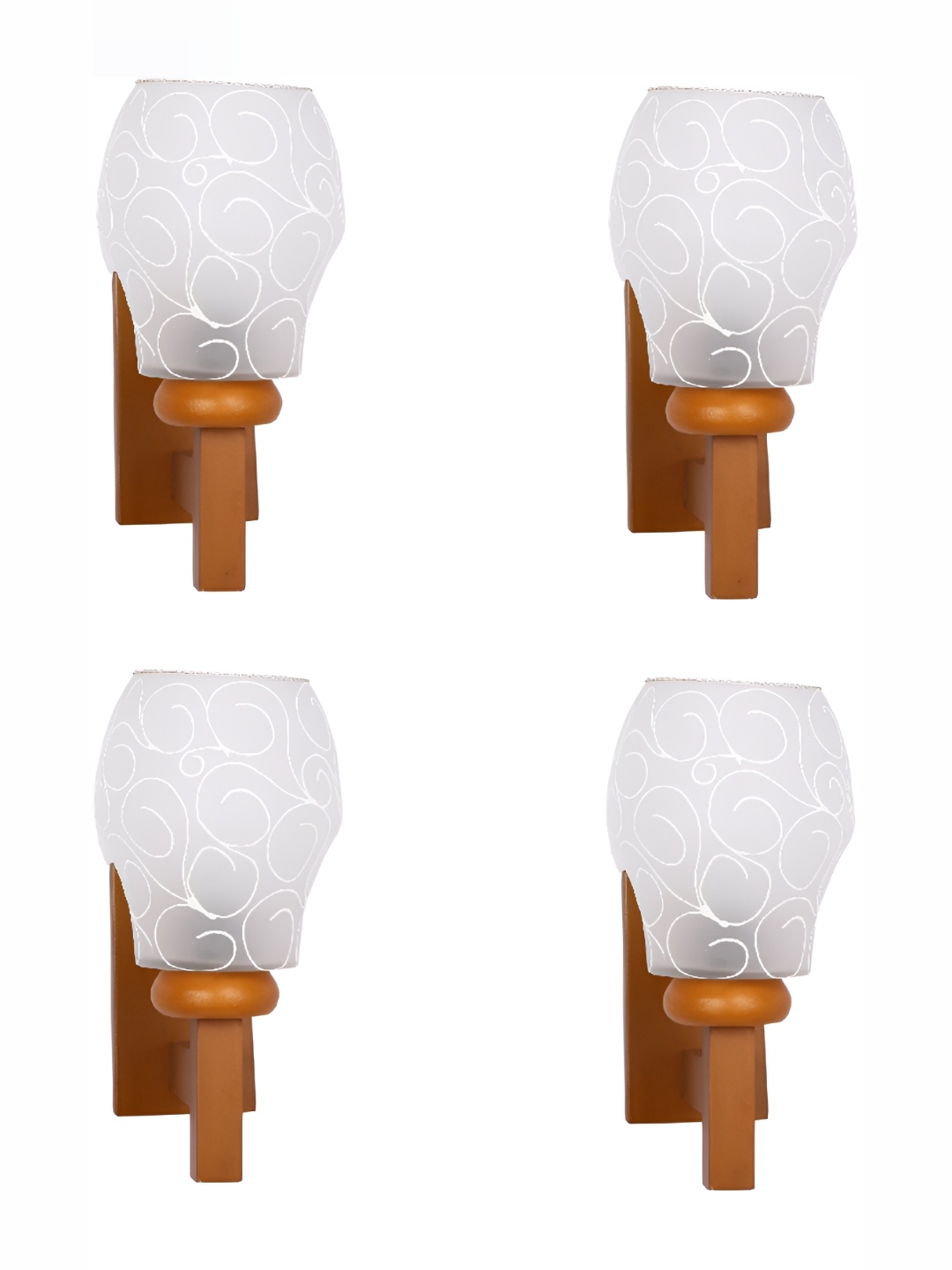 

1ST TIME White & Brown 4 Pieces Printed Glass Traditional Wall Lamps