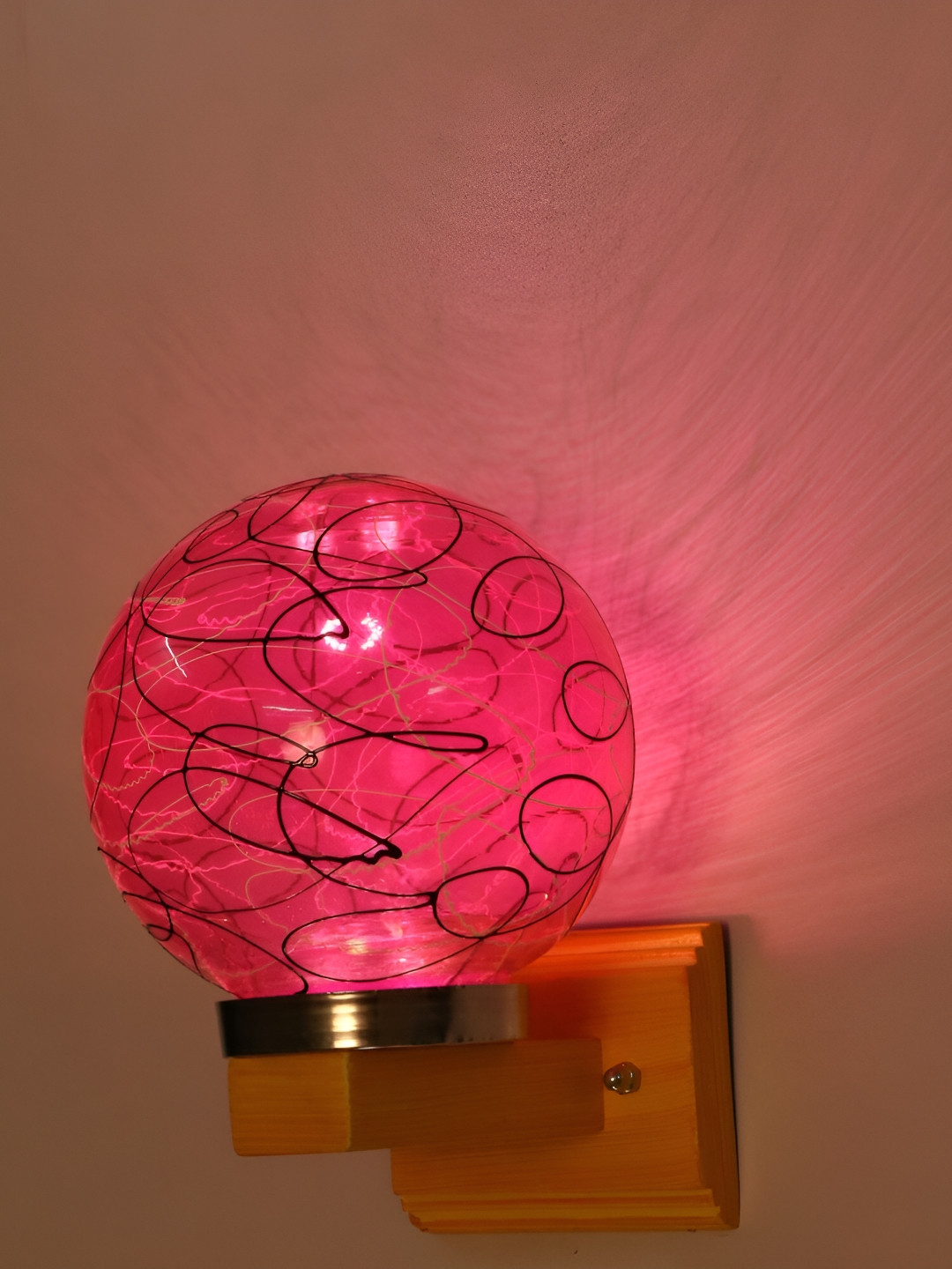 

1ST TIME Pink & Black Printed Spherical Shaped Glass Wall Lamp