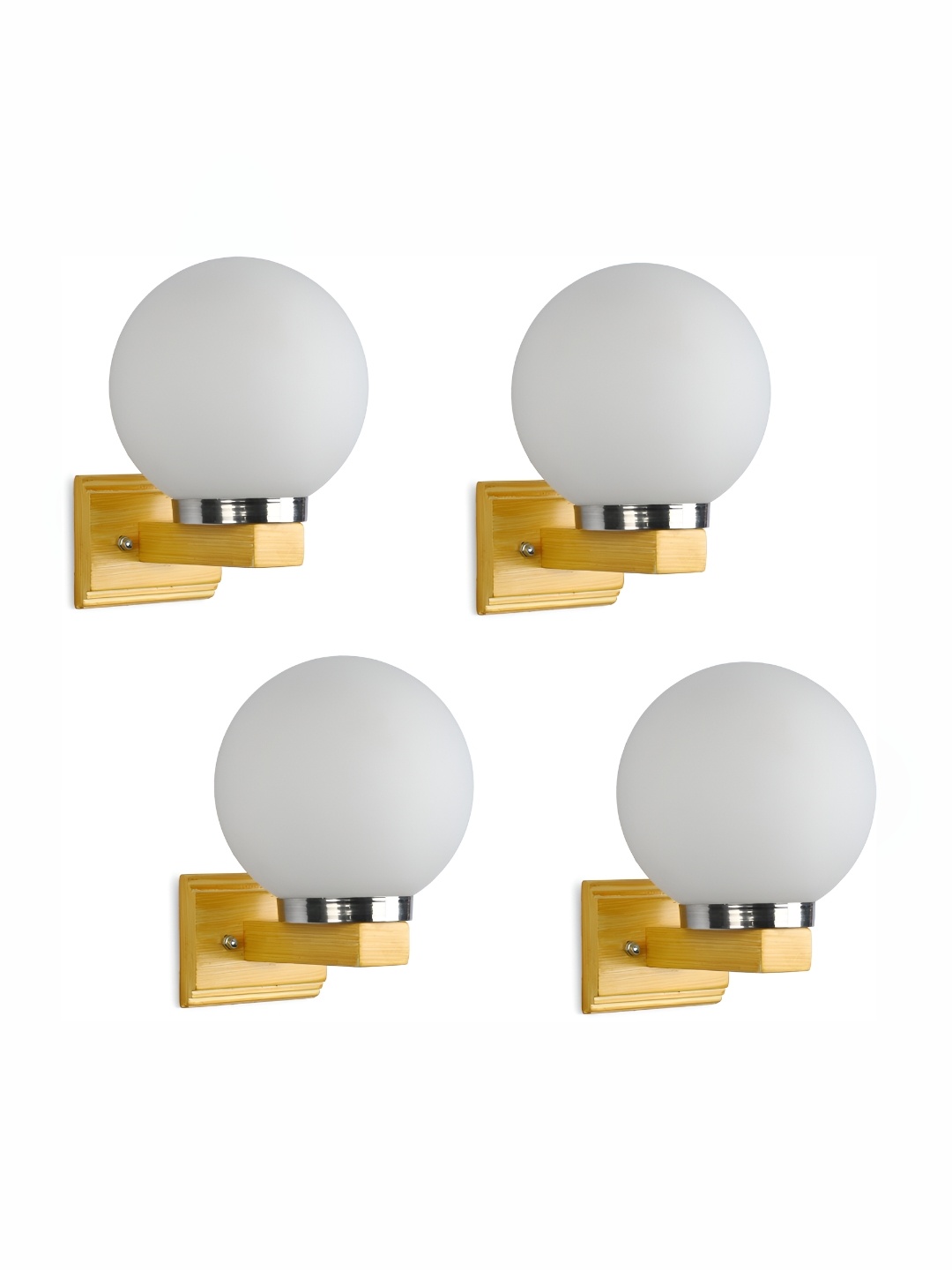 

1ST TIME White & Brown 4 Pieces Spherical Shaped Glass Wall Lamps