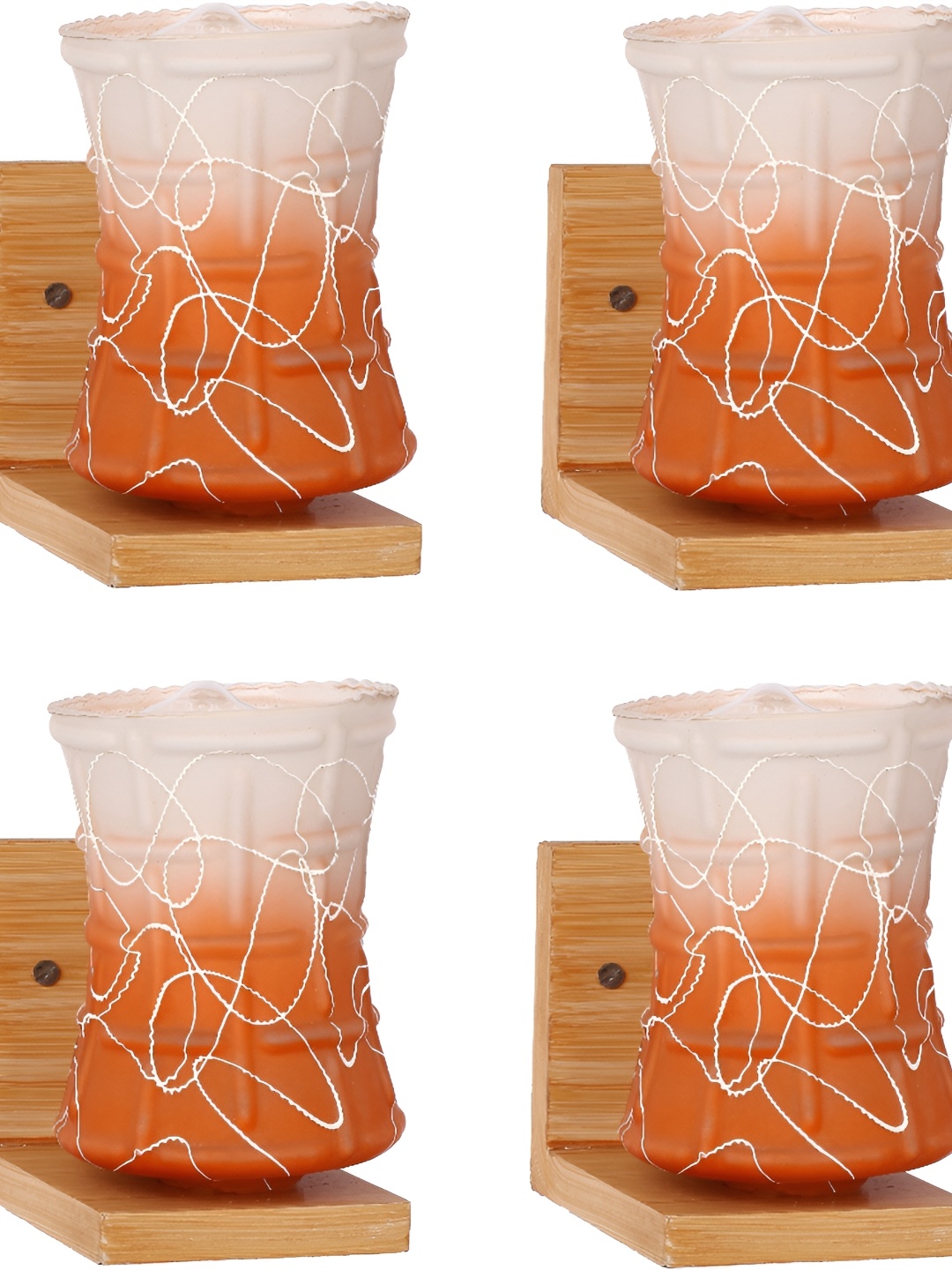 

1ST TIME Orange & White 4 Pcs Printed Abstract Shaped Contemporary Glass Wall Lamp