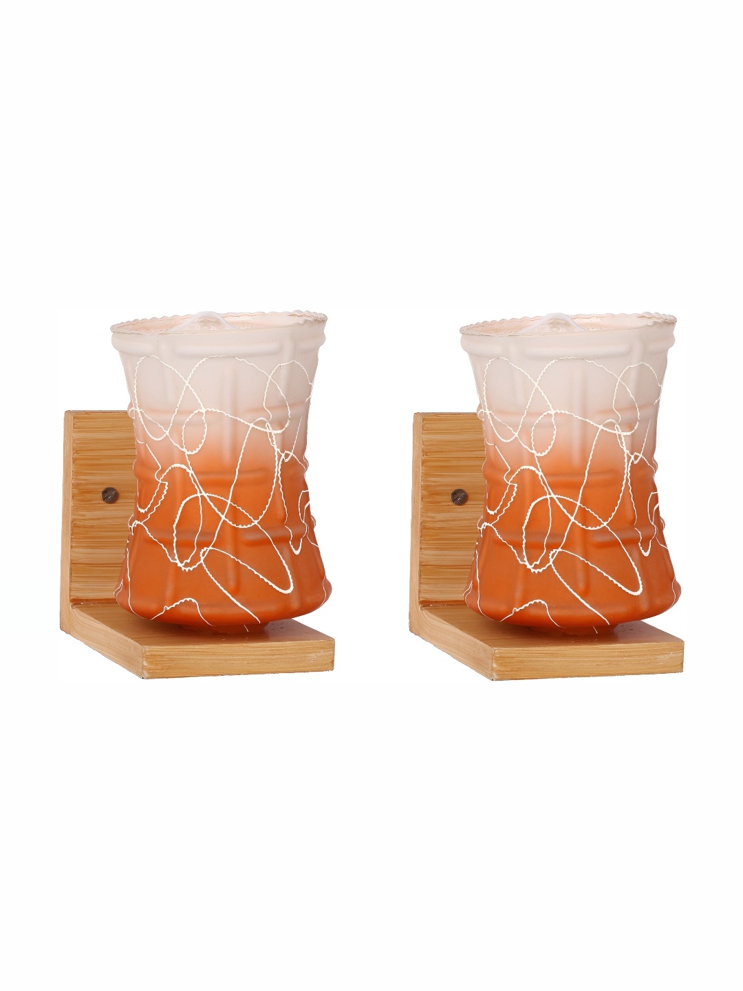 

1ST TIME Orange & White 2 Pieces Printed Glass Traditional Wall Lamps