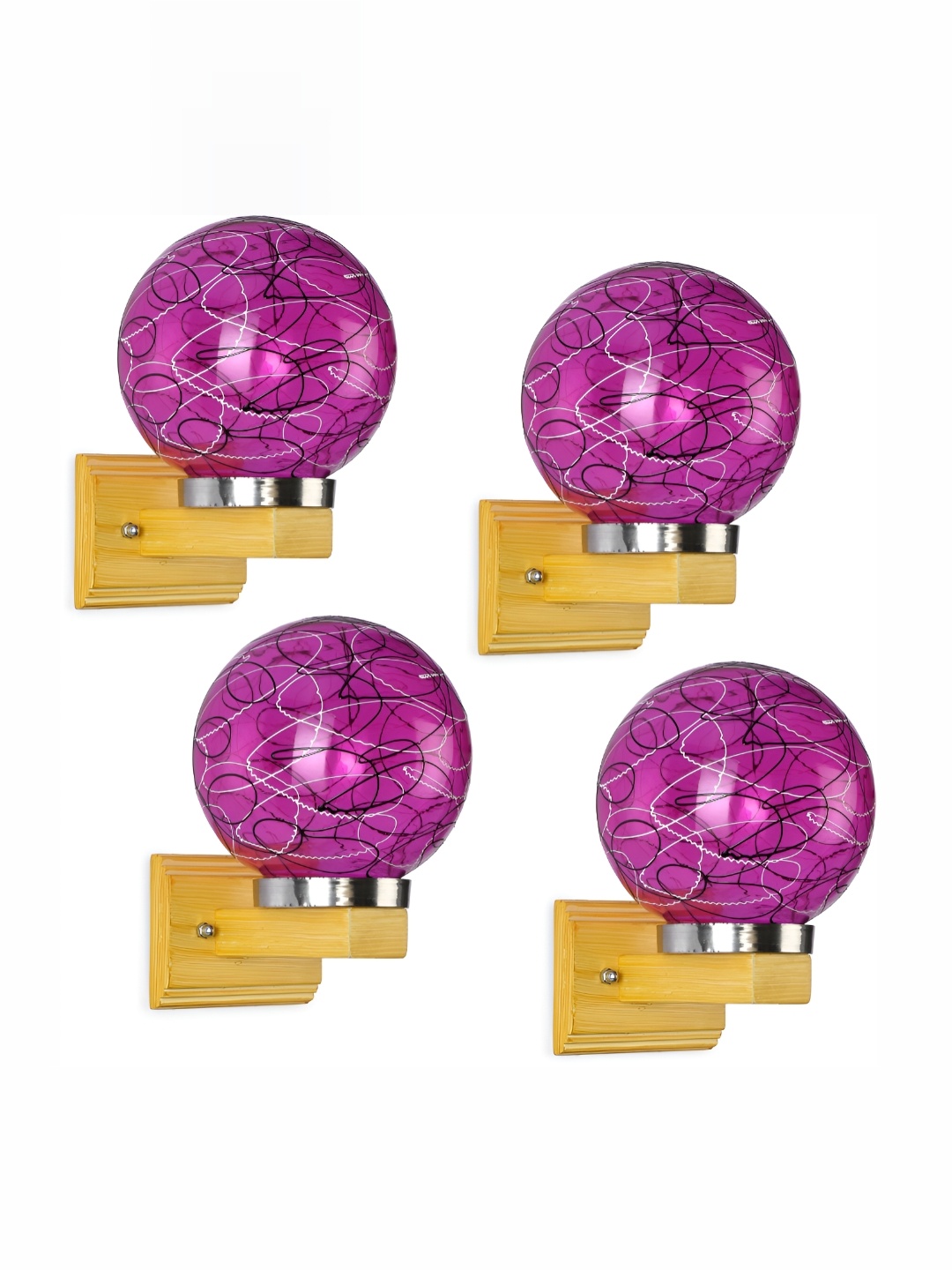 

1ST TIME Pink & Black 4 Pieces Printed Glass Spherical Shaped Traditional Wall Lamps