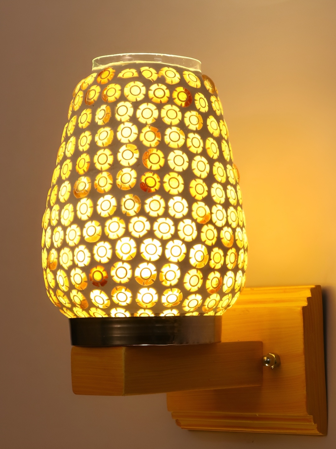 

1ST TIME Gold-Toned & White Textured Glass Traditional Wall Lamp