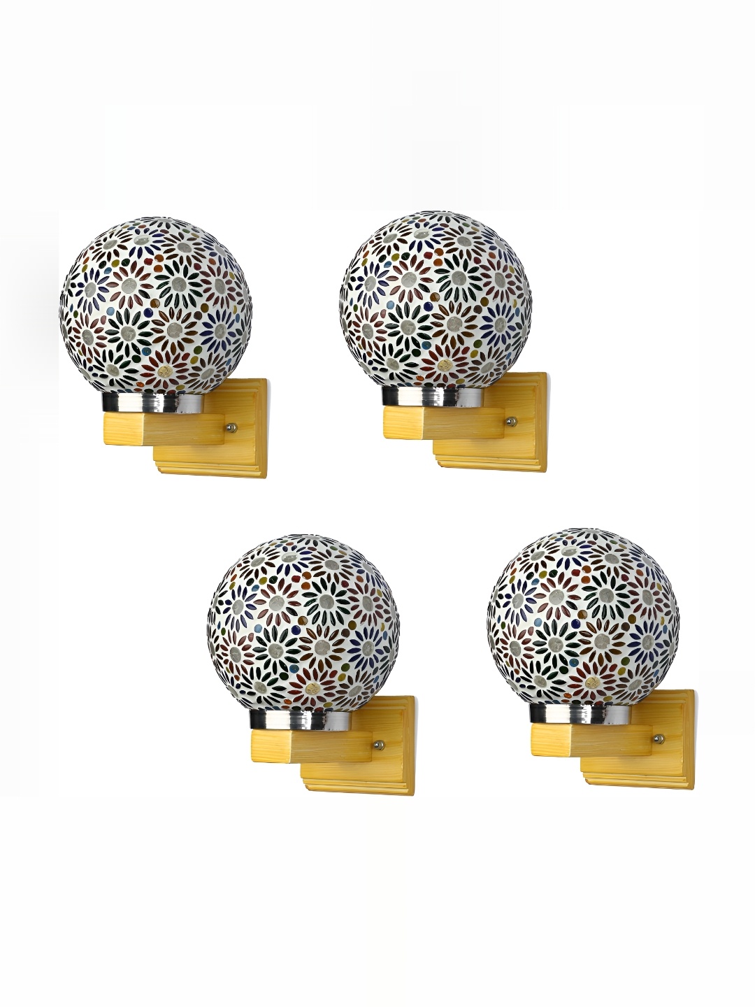 

1ST TIME White & Blue 4 Pieces Textured Spherical Shaped Glass Wall Lamps