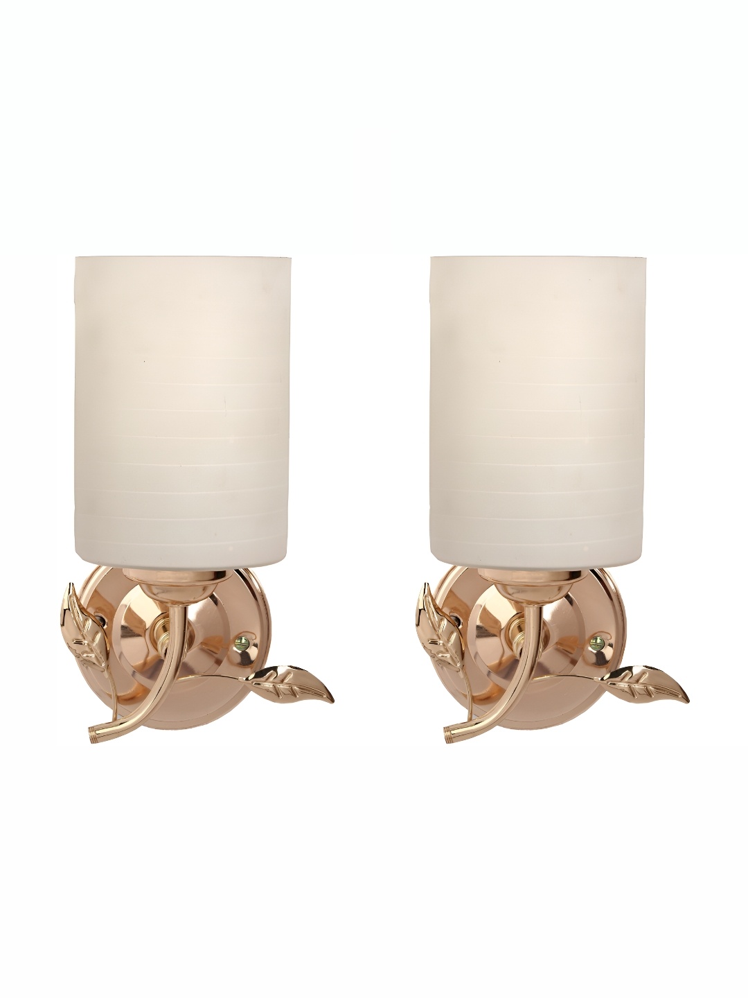 

1ST TIME White & Gold-Toned 2 Pieces Glass Contemporary Cylinder Shaped Wall Lamps