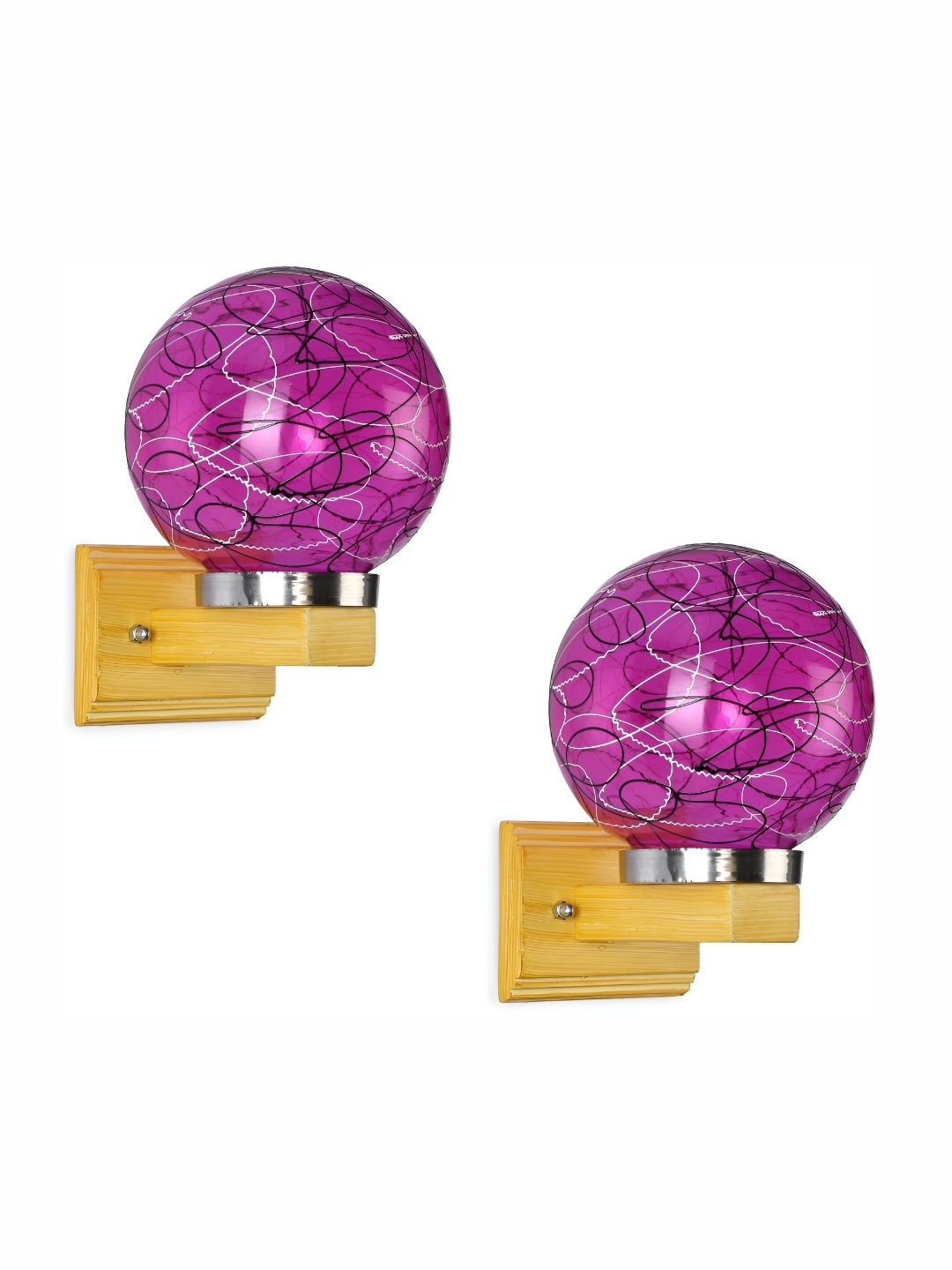 

1ST TIME Pink & Black 2 Pieces Printed Glass Traditional Spherical Shaped Wall Lamp