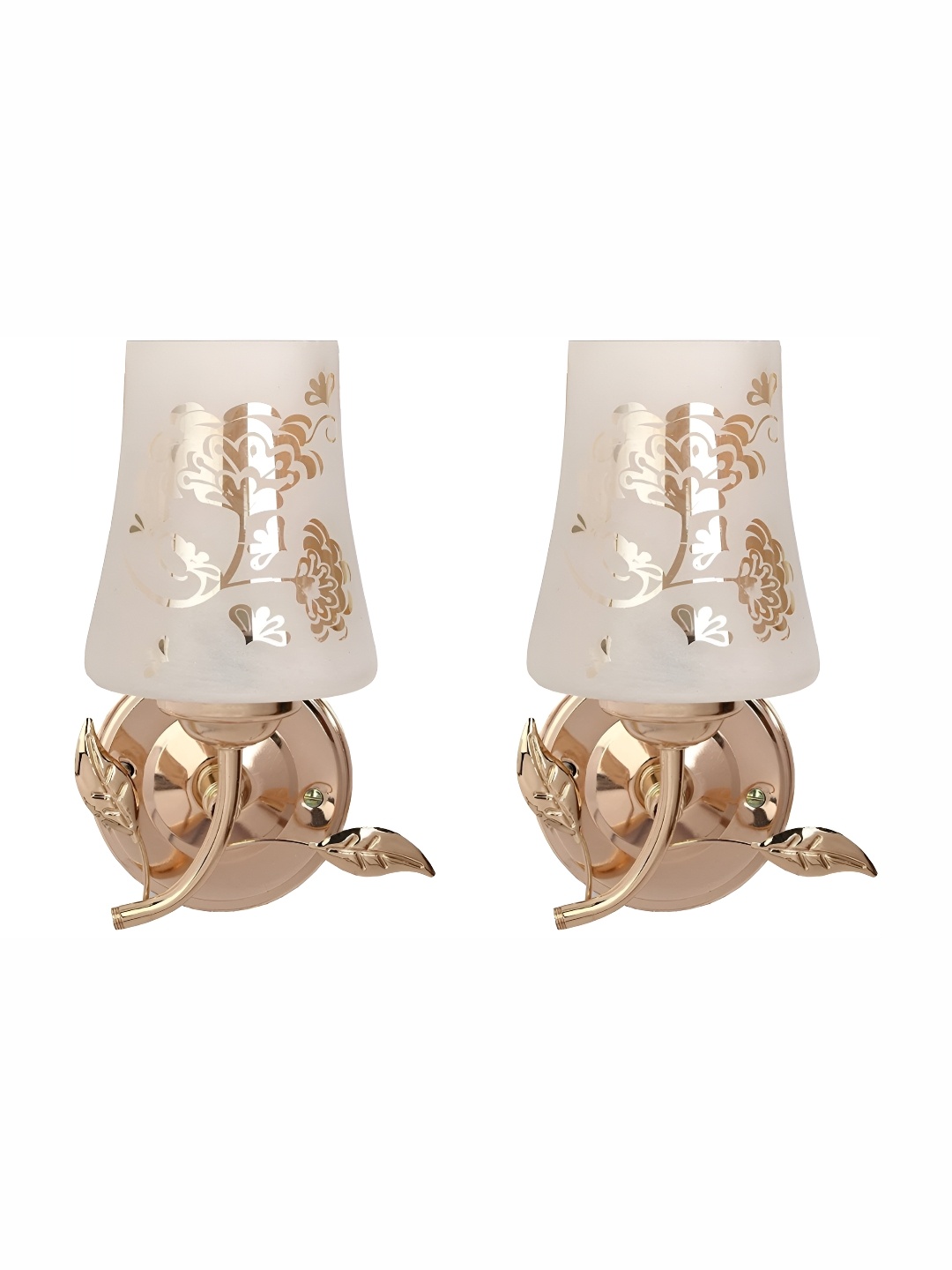 

1ST TIME Gold-Toned & White 2 Pieces Printed Glass Traditional Wall Lamps