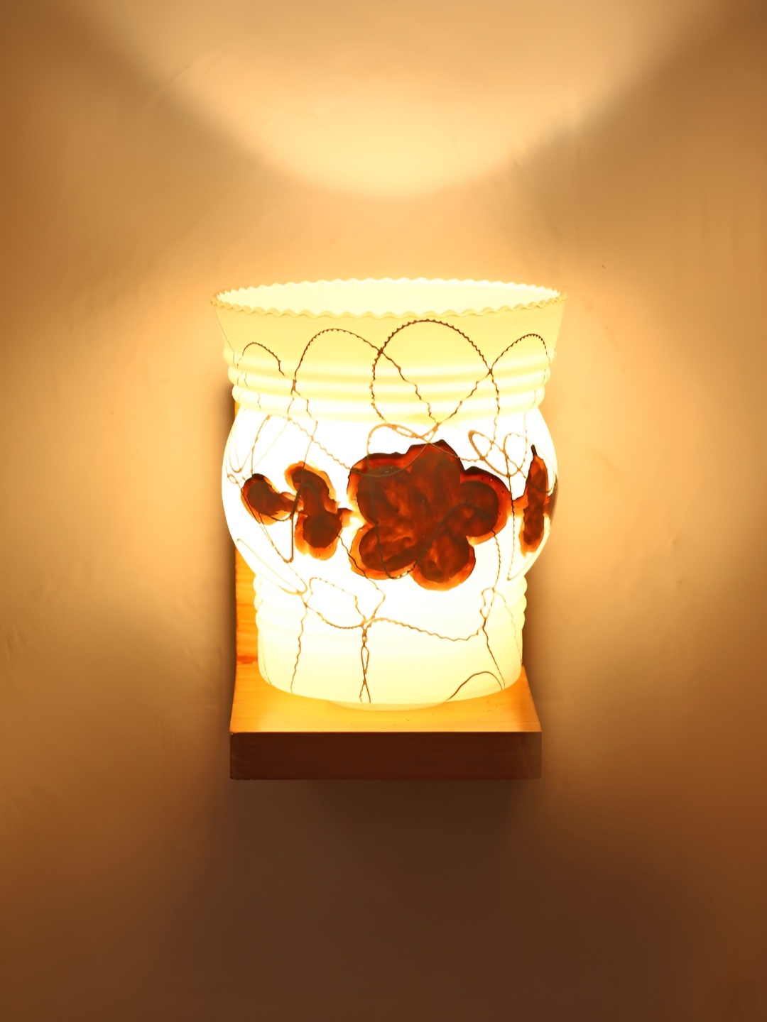 

1ST TIME White & Brown Printed Glass Bell Self Assembly Contemporary Wall Lamp