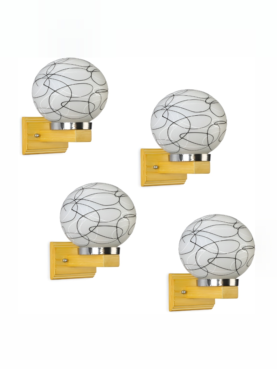 

1ST TIME White & Black 4 Pieces Printed Glass Traditional Spherical Shaped Wall Lamp