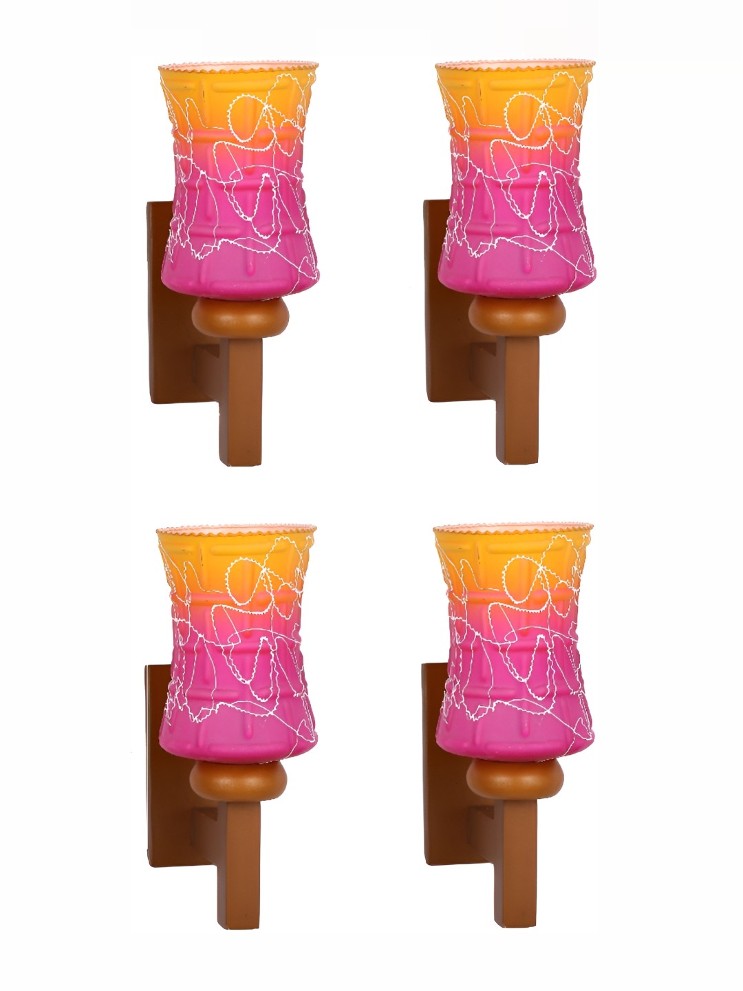 

1ST TIME Pink & Orange 4 Pieces Printed Glass Contemporary Abstract Shaped Wall Lamps