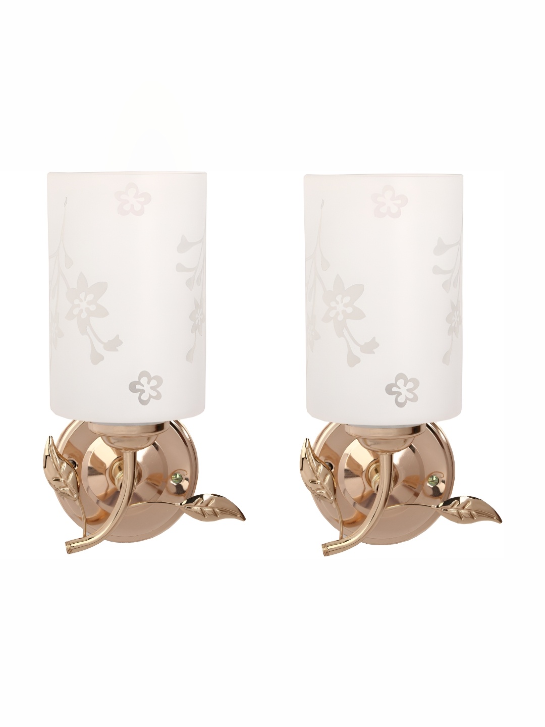 

1ST TIME White & Gold Toned 2 Pieces Printed Glass Contemporary Wall Lamps
