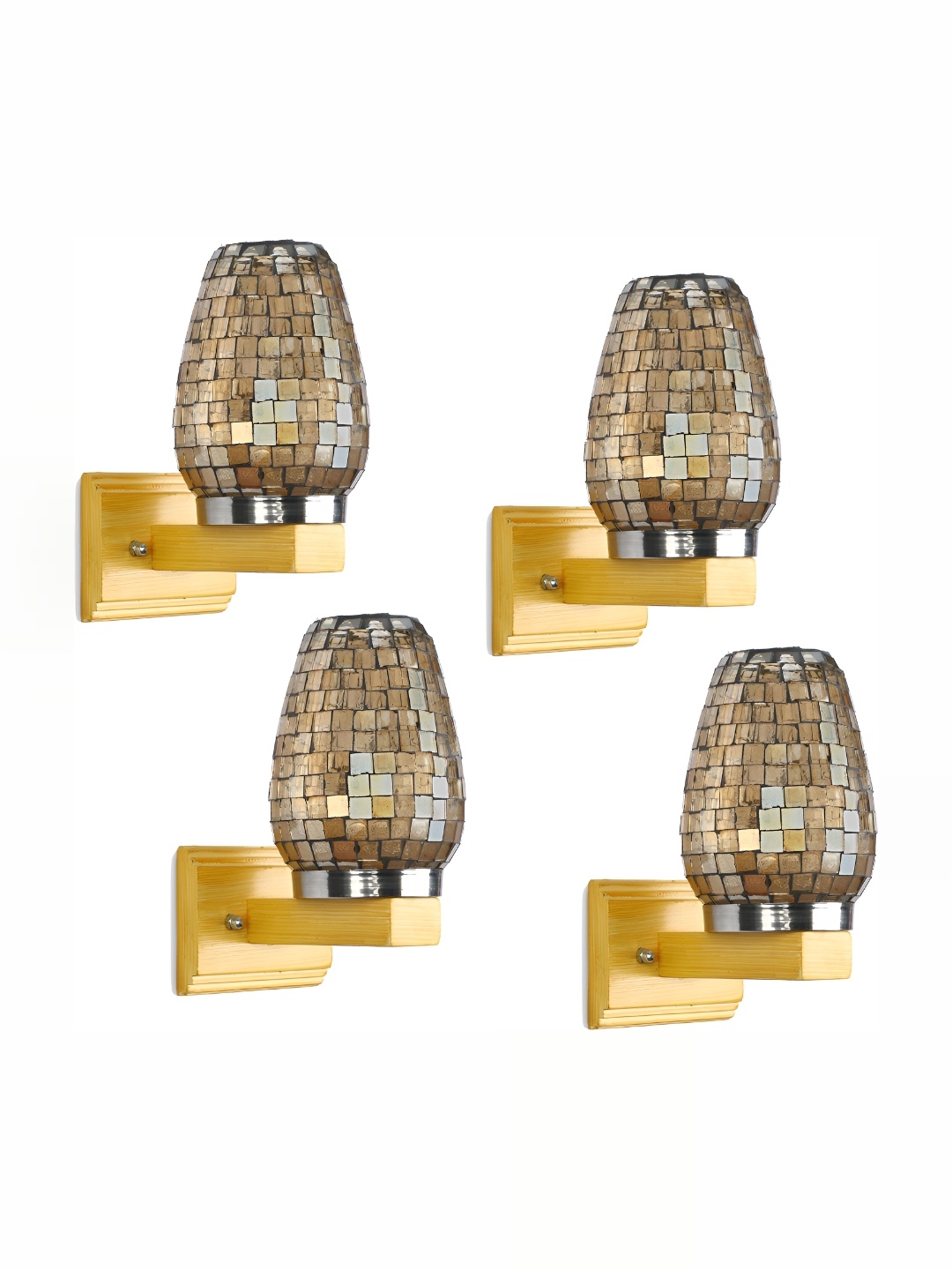 

1ST TIME Gold-Toned 4 Pcs Textured Cylindrical Shaped Contemporary Glass Wall Lamp